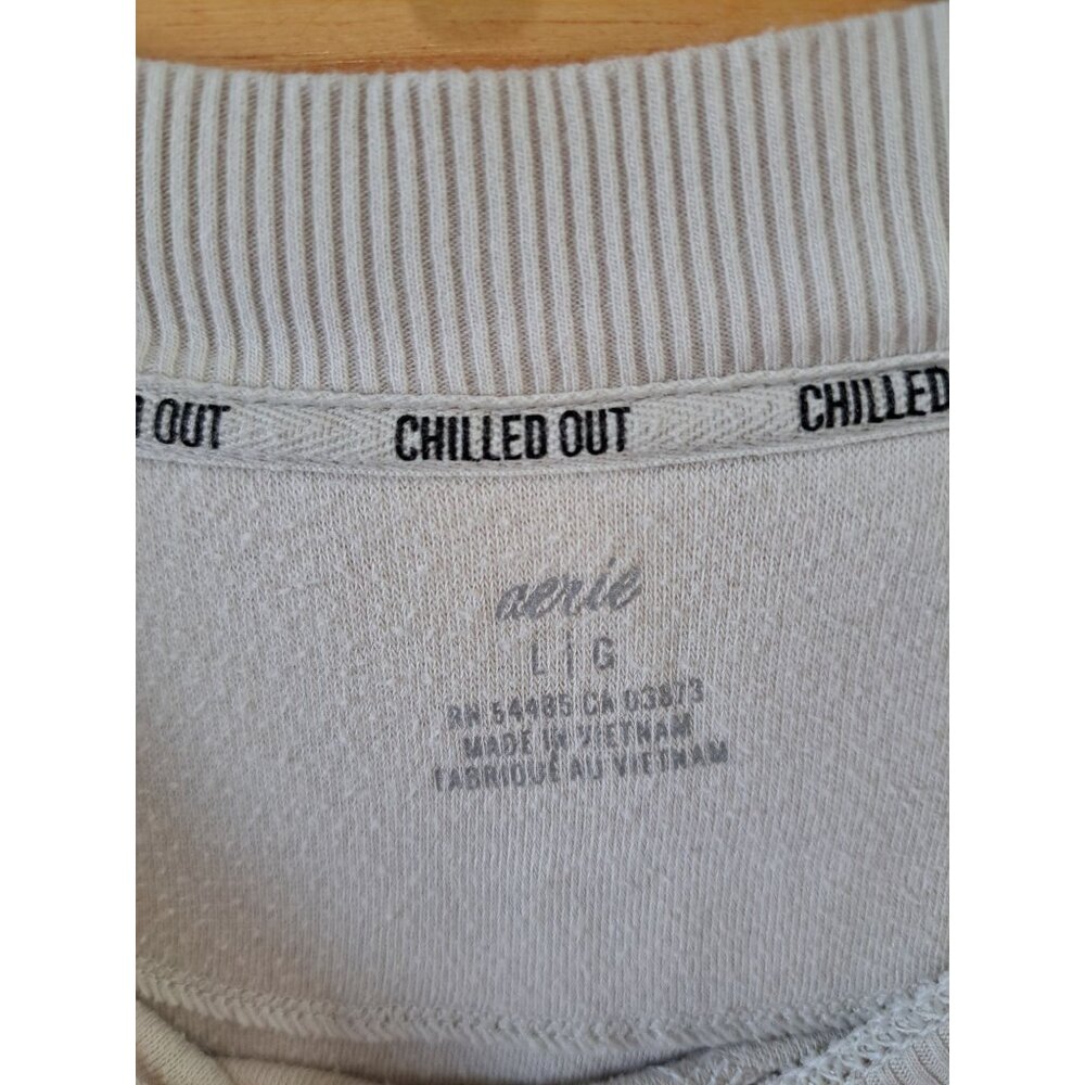 Aerie Chilled Out Large Beige Sherpa Sweatshirt Ribbed Side Panels Women's Cozy - Picture 2 of 11